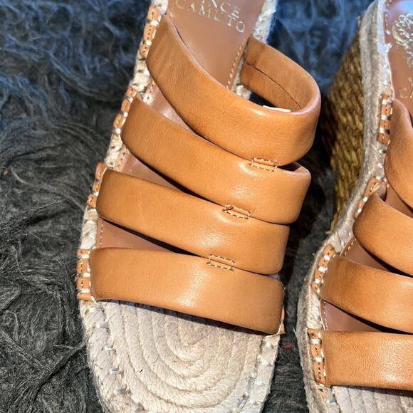 Women's new Vince Camuto leather, peep toe rattan, wedge heels, sandals, sz 6.5 - Picture 4 of 16